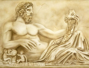 Wandbild, Motiv: Steinfigur Tiber und antike Fresken