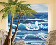 Wandmalerei Welle mit Palmen