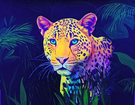 UV-Malerei, Motiv: Jaguar im Dschungel