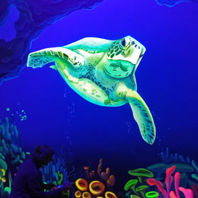Schwarzlicht-Malerei, Motiv: Meeresschildkröte
