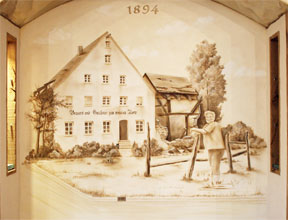 Wandmalerei, Motiv: Altes Gasthaus mit Besitzer