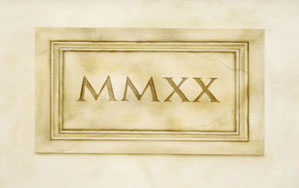 Wandbild Schriftplatte, Inschrift: römische Ziffern 2020